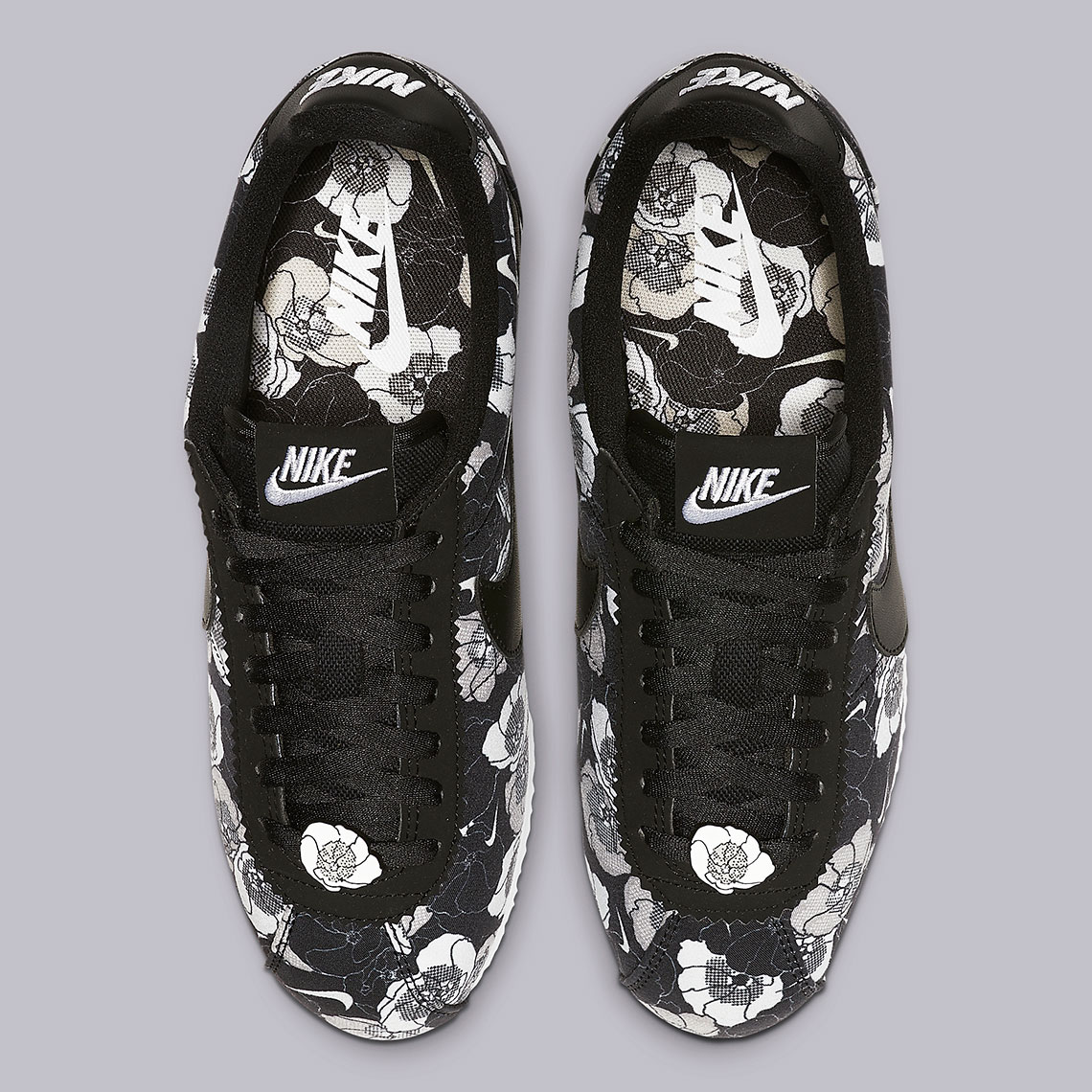 black and white floral nikes