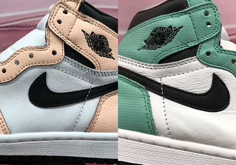 white pink and teal jordans