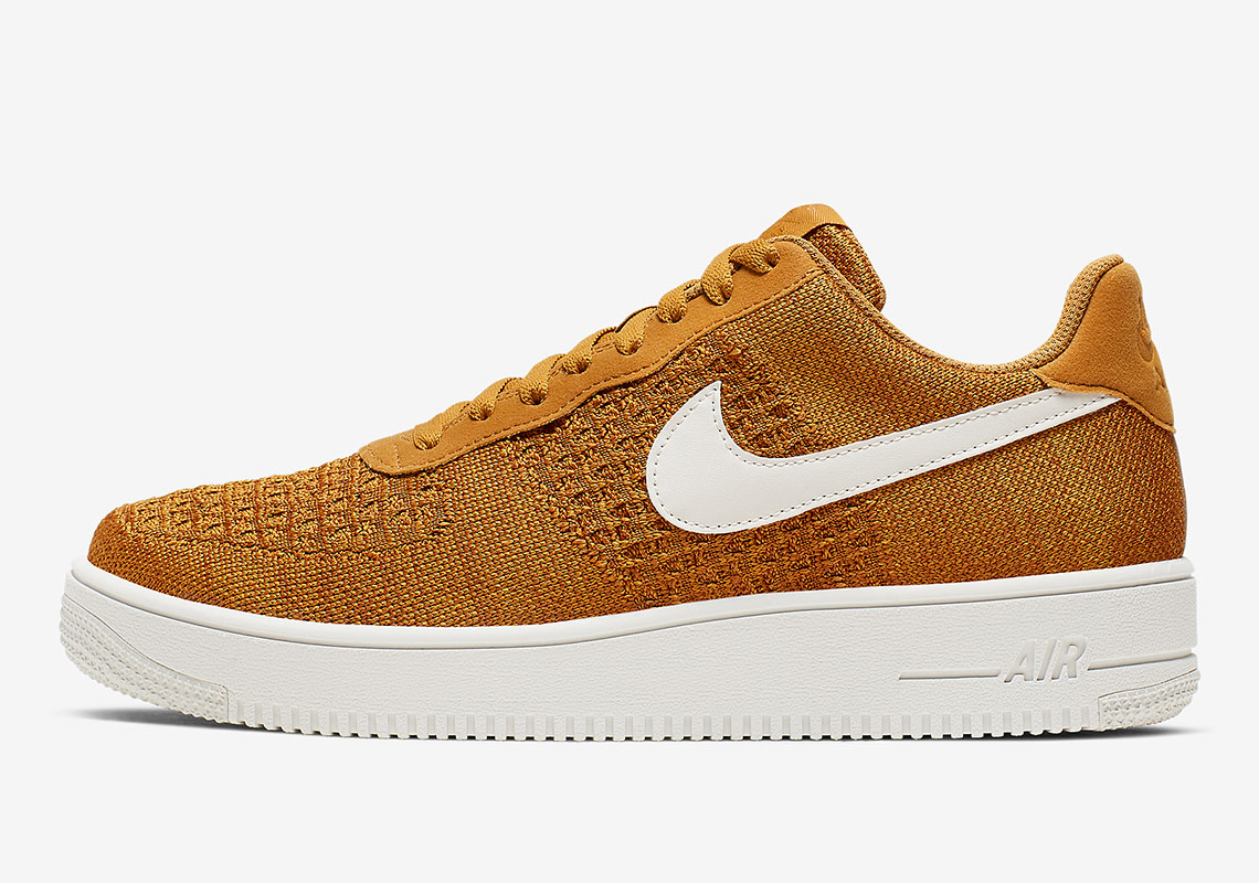 Golden Flyknit Adorns The Nike Air Force 1