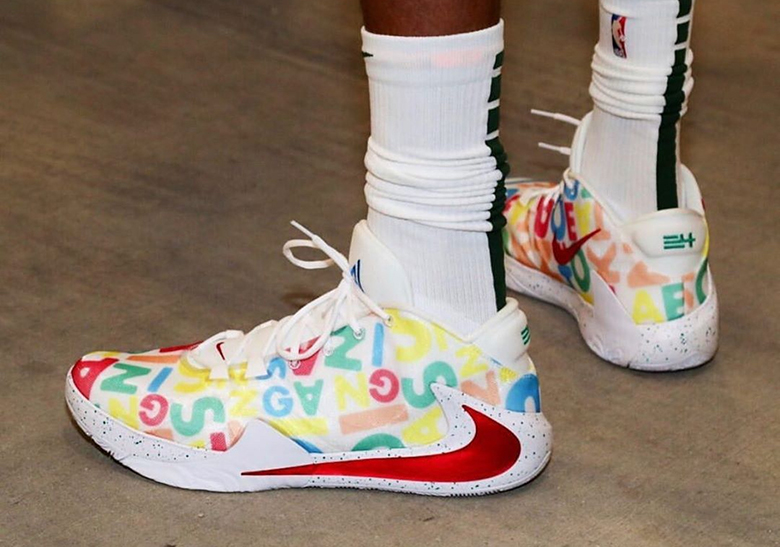 Giannis Antetokounmpo Debuts Nike Zoom Freak 1 "Alphabet Soup" PEs