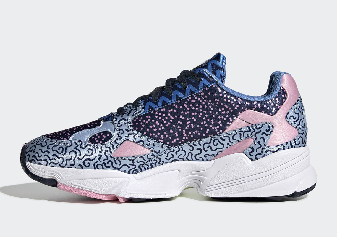 adidas originals falcon trainers in blue and pink