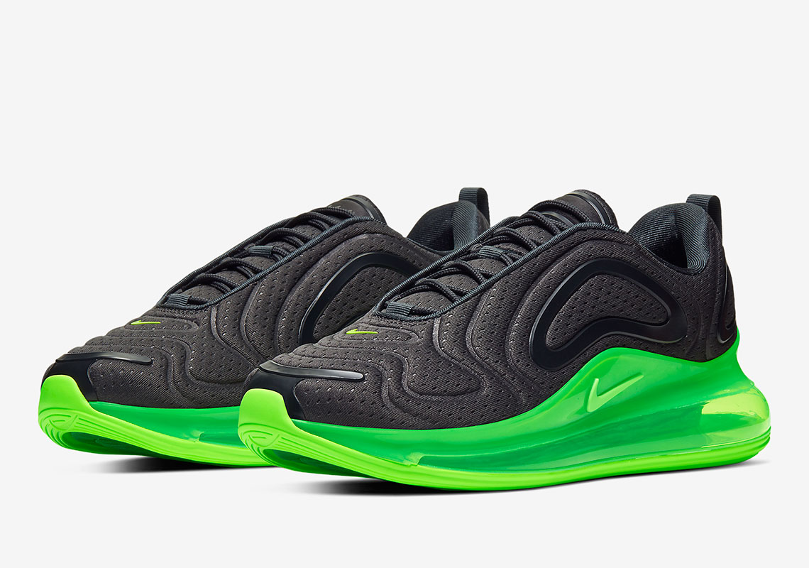 The Nike Air Max 720 Appears With Black Jersey Mesh And Neon Soles