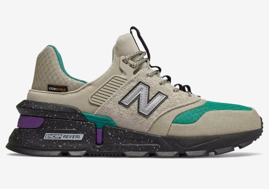 The New Balance New Balance College Pack Cordura Pairs Up An Rock Grey With Green