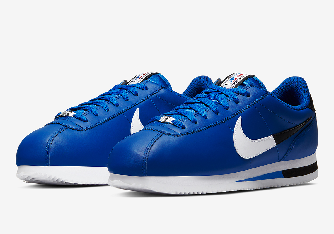 nike cortez mens white and blue