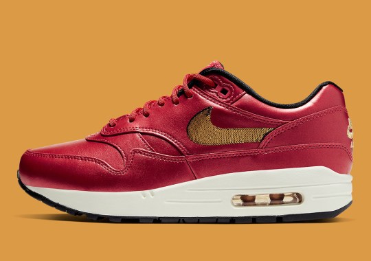 Golden Sequins Appear On This Nike Air Max 1 With Red Leather