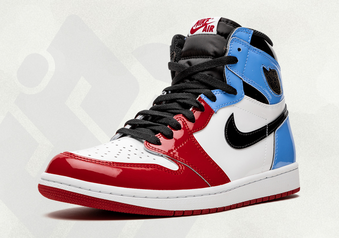 blue and red shiny jordan 1