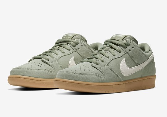 The Nike SB Dunk Low Pairs Island Green Suede With Solid Gum