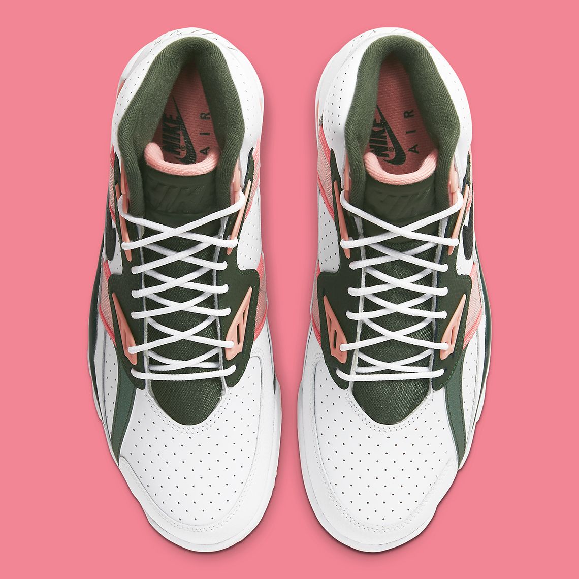 the nike air trainer sc high pairs up pink quartz with olive