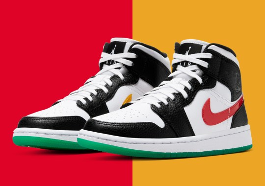 This Air Jordan 1 Mid Alternates Red And Yellow Swooshes