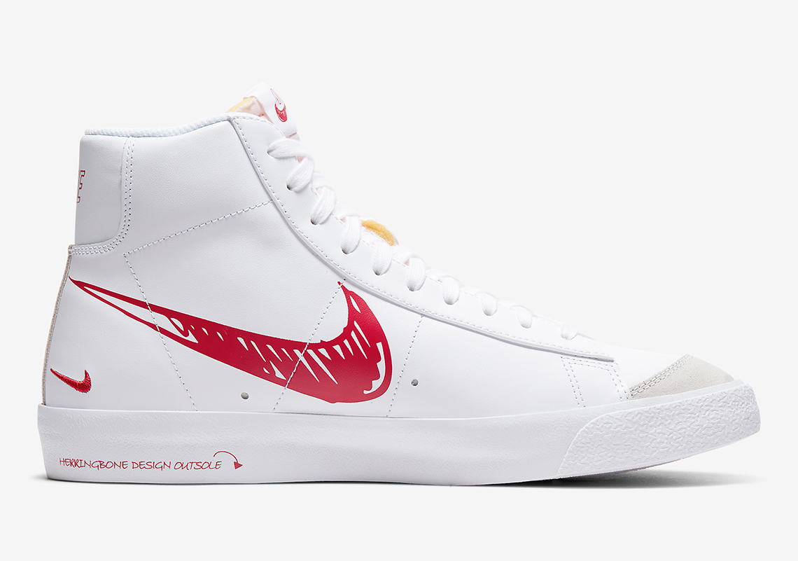Nike Blazer Mid White Red Scribble Cw7580 100 4