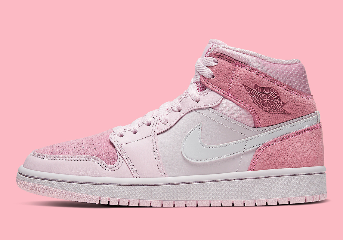 Basketball Leather Appears On This Air Jordan 1 Mid in Pink Tones