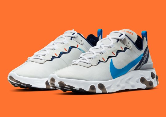 The Nike React Element 55 “Light Silver” Accents Perfectly With Blue And Orange