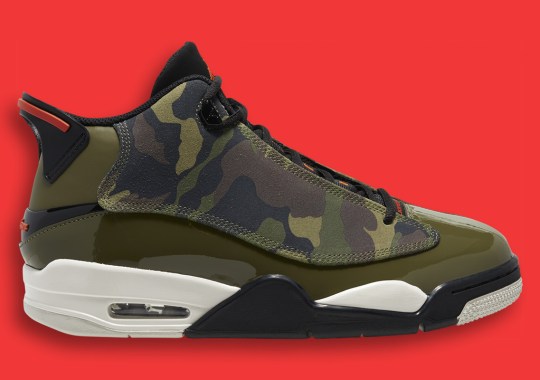 The Jordan Dub Zero Pairs Camo And Patent Leather For Flashy Military Themes