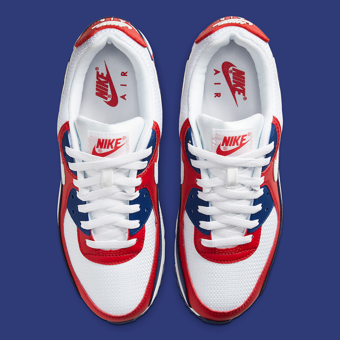 red and blue air max 90