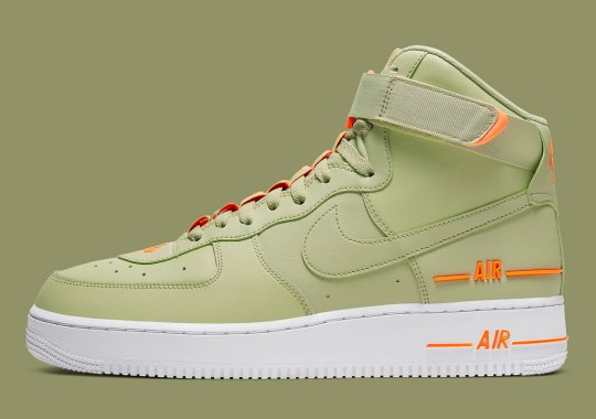 The Over-Branded Nike Air Force 1 High Arrives In “Olive Aura”