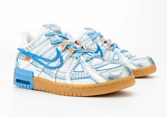 The Off-White x Nike Rubber Dunk Appears In Silver, UNC Blue, And Gum