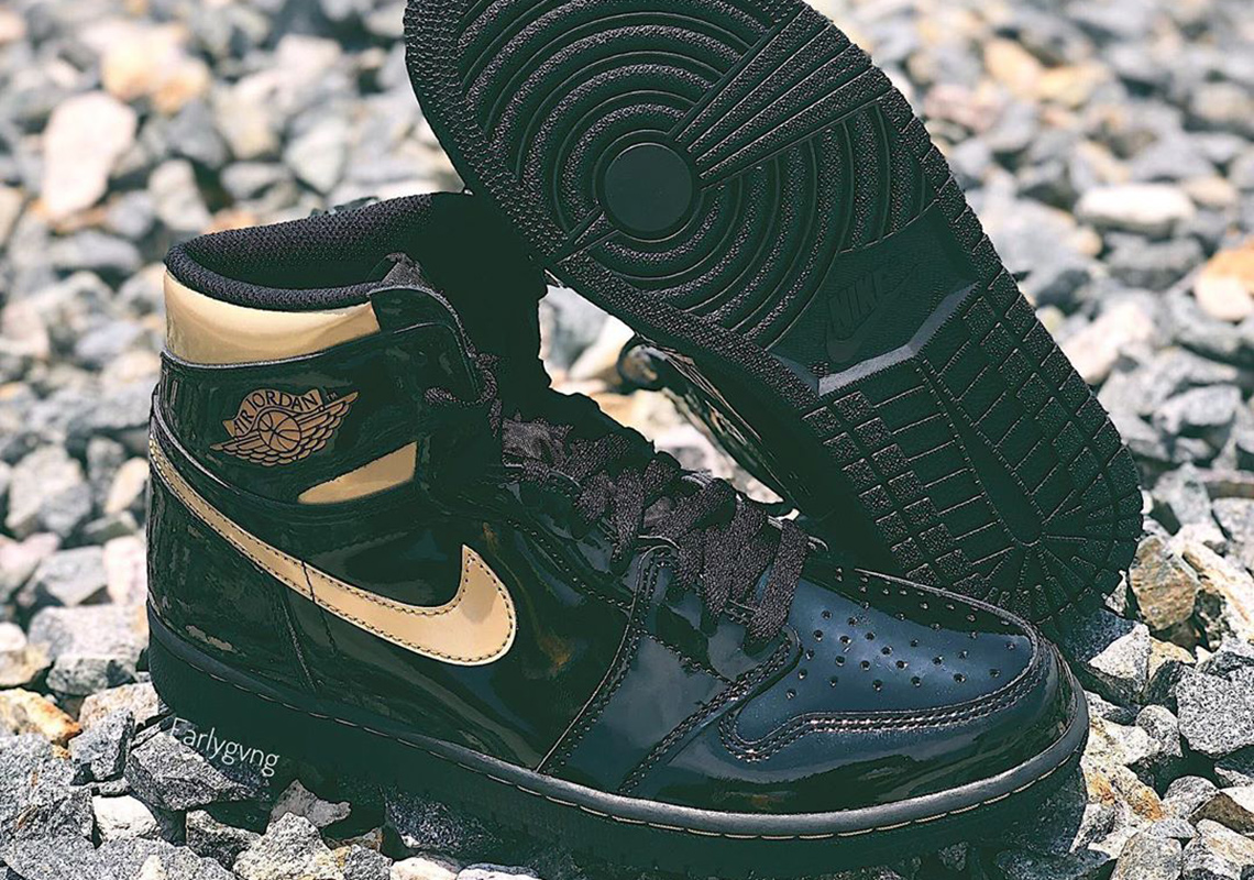 black and gold patent leather 1s