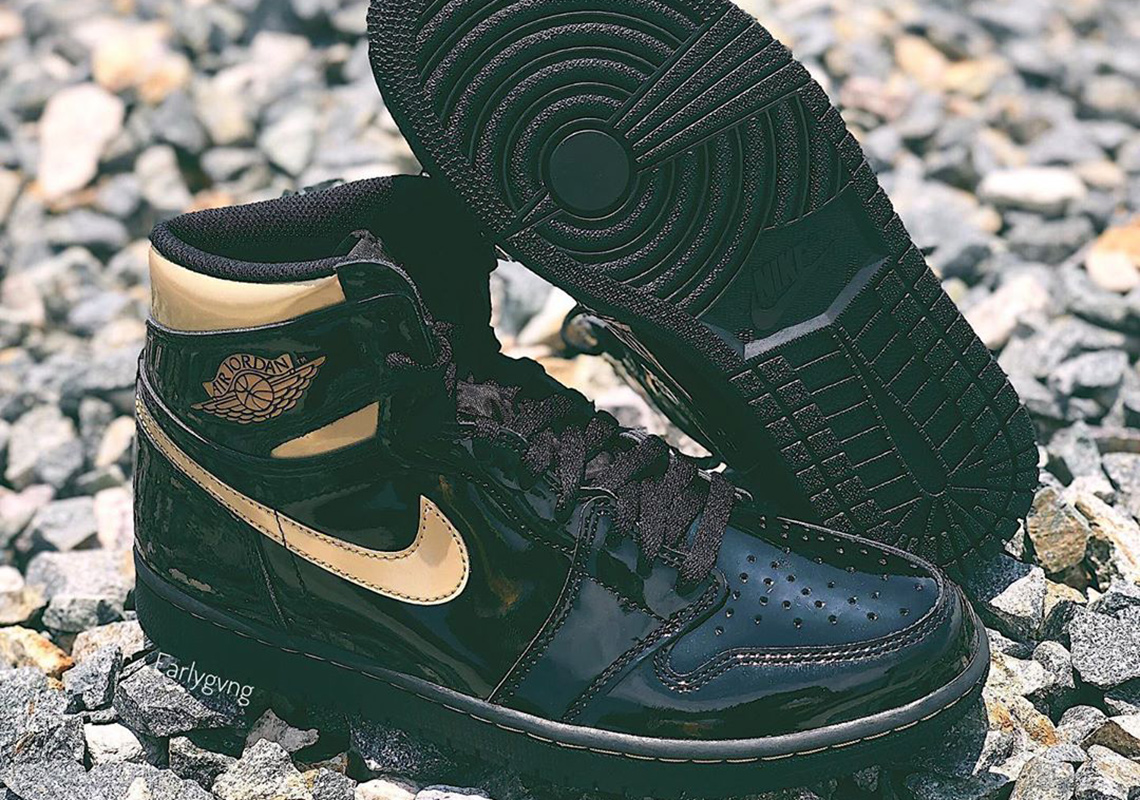 gold and black patent leather 1s