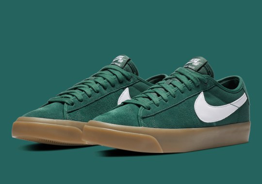 The Nike SB Blazer GT Appears In Green Suede And Gum Sole Build
