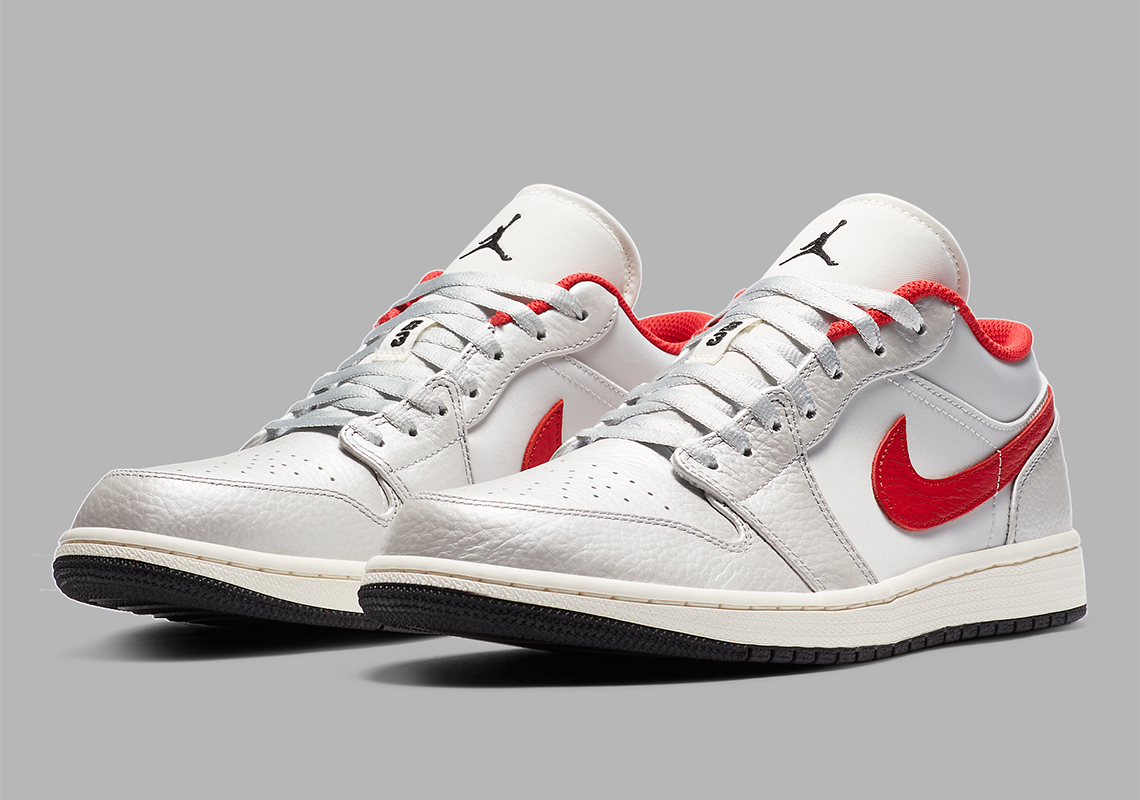 Tumbled Leather Appears On This Air Jordan 1 Low In White And Red