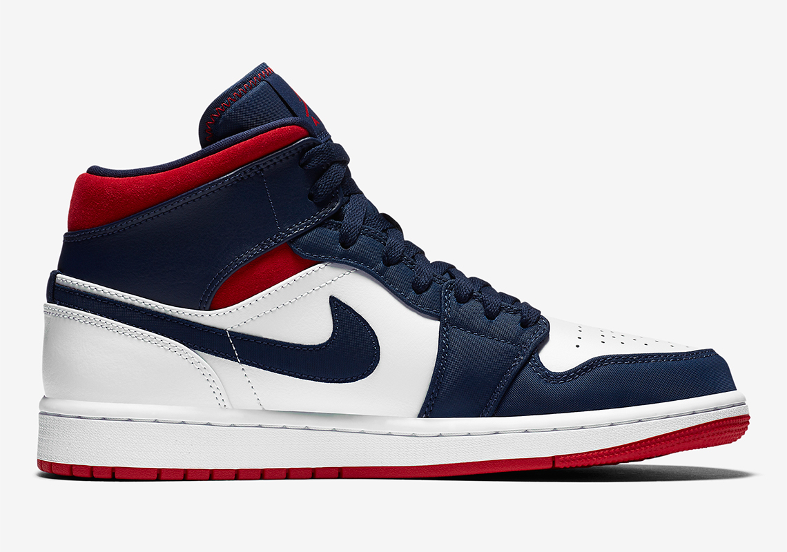 red white blue jordans 1