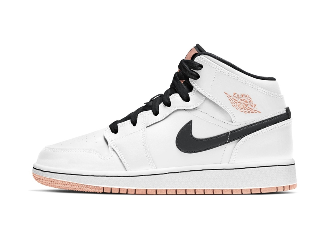 This Air Jordan 1 Mid For Kids Adds Coral Accents To A White Upper