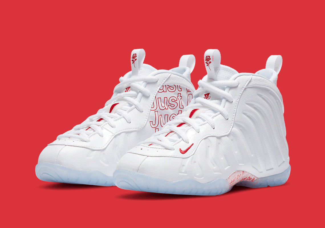 white foamposites with red roses