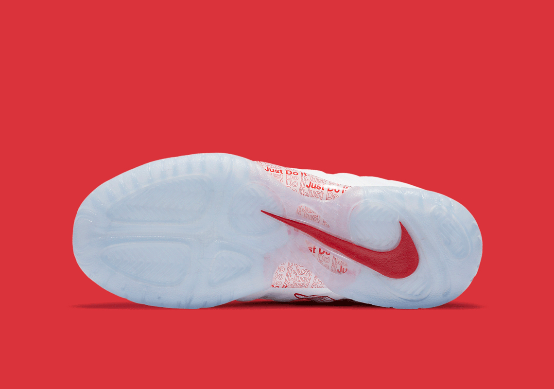 white foamposite with red rose