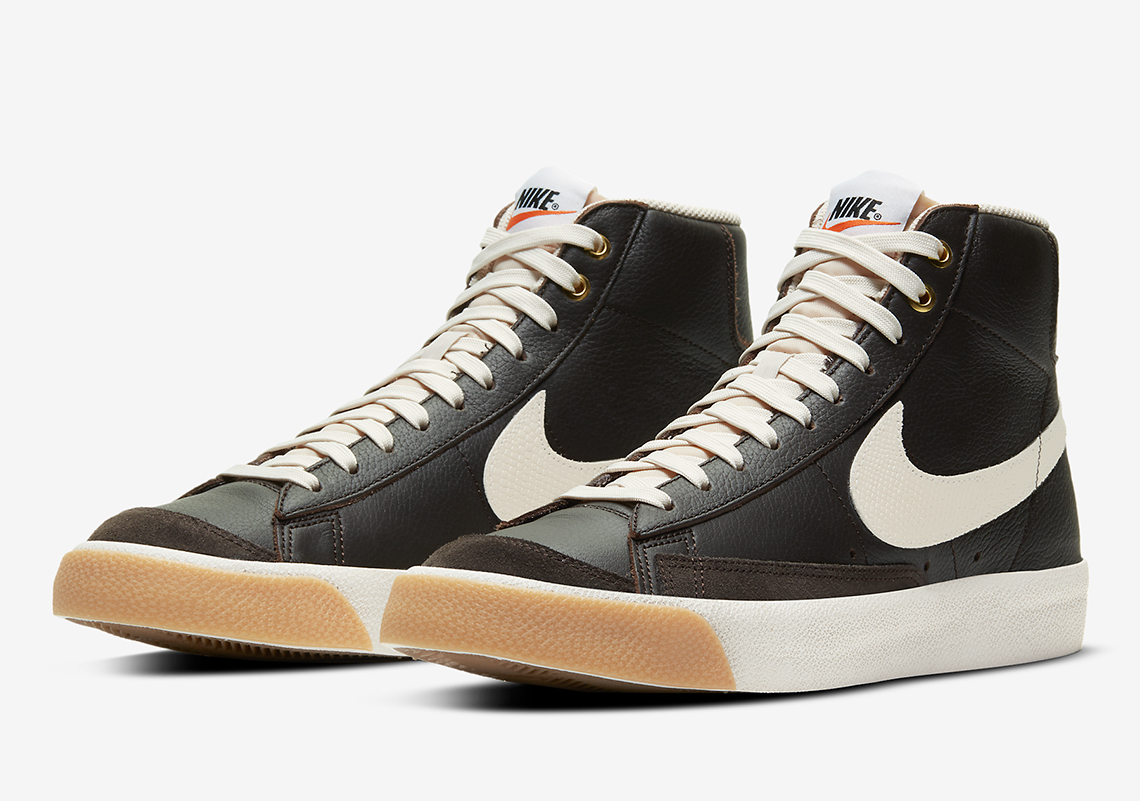 Golden Eyelets And Gum Toe-caps Cover This Nike Blazer Mid In Brown Leather