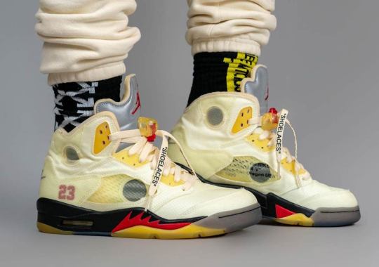 Updated On-Foot Look At The Off-White x Air Jordan 5 “Fire Red”