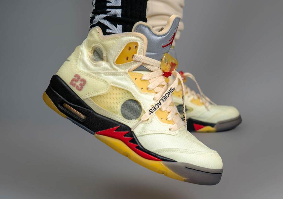 off white jordan 5 red laces