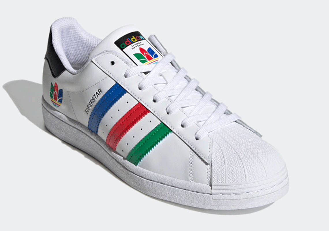 adidas white with blue and red stripes