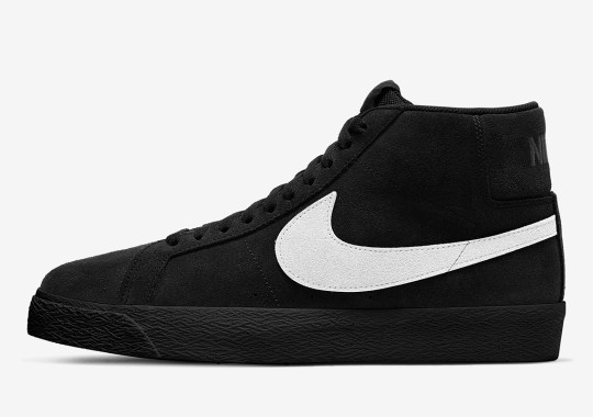 The Nike SB Blazer Mid Gets A Solid Black Suede Upper With Contrasting White Swooshes