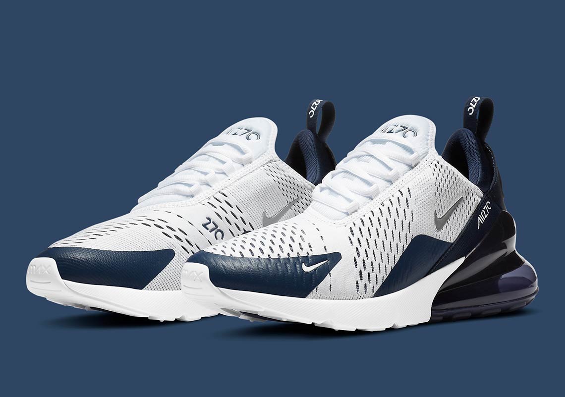 navy blue and white air max 270