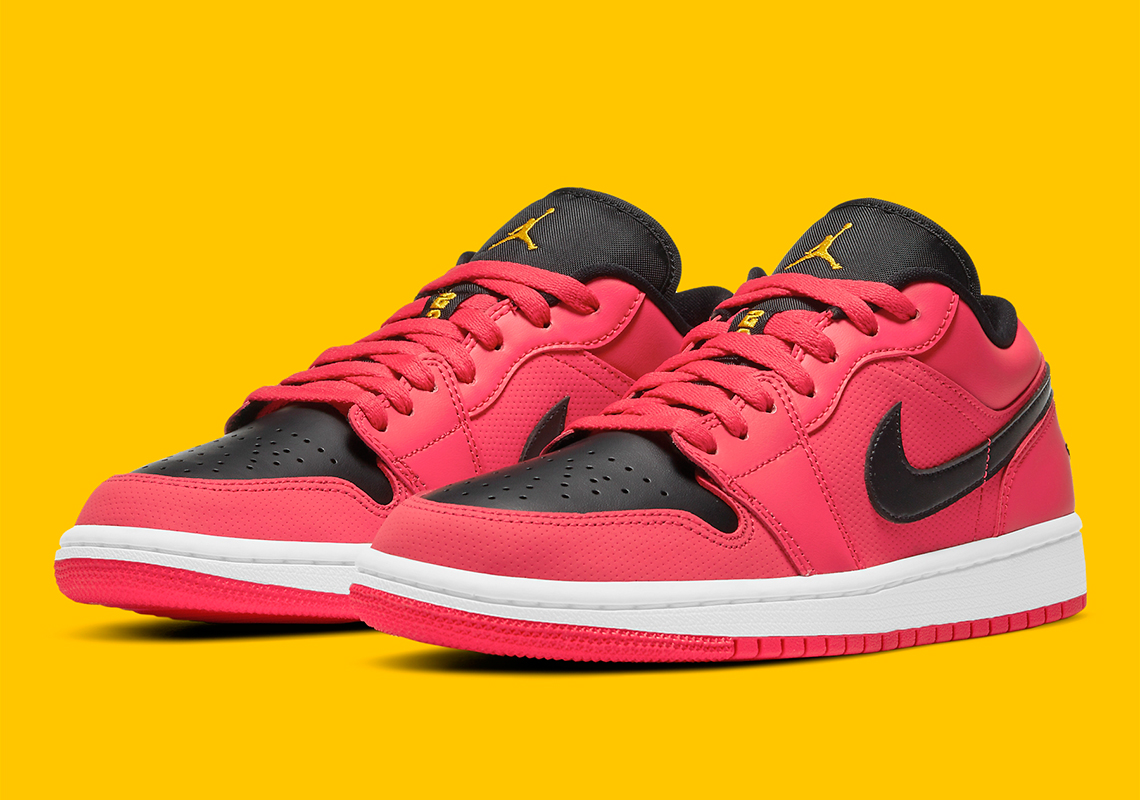 Micro-perforated Air Jordan 1 Low For Women Covered In Bright Red Leather