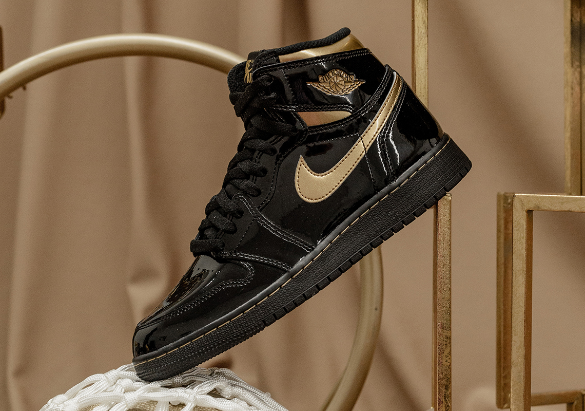 black gold patent leather jordan 1