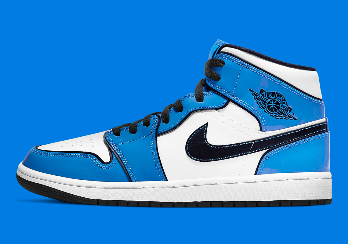 The Air Jordan 1 Mid Appears With "Signal Blue" Patent Leather
