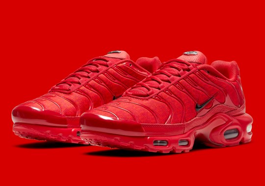 The Nike Air Max Plus Gets A Bold All-Red Look With A “Tn” Patterned Upper
