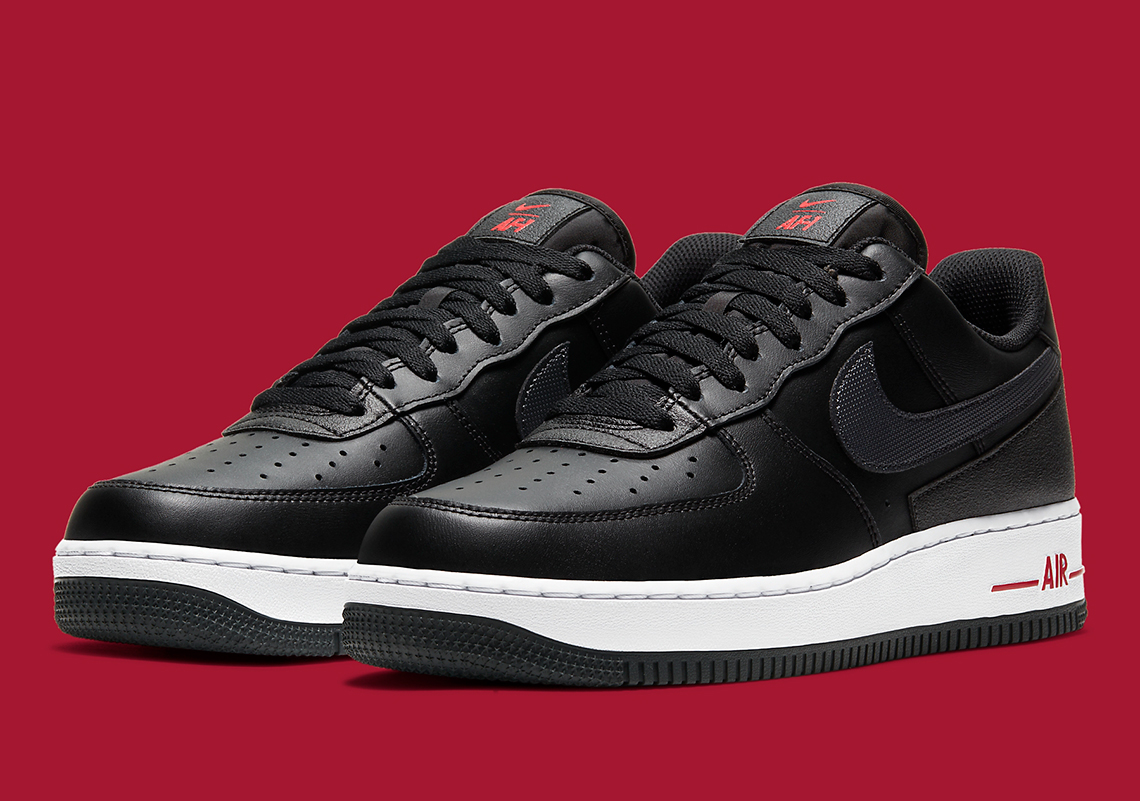 The Nike Air Force 1 Technical Stitch Surfaces In A Black, Red, And White Colorway