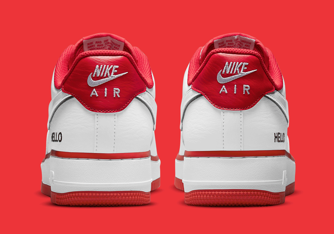 Nike Air Force 1 HELLO Name Tag White Red CZ0327-100 | SneakerNews.com