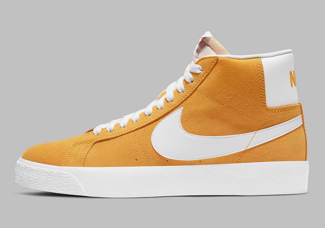 The Nike SB Blazer Mid Surfaces In "University Gold" Suede