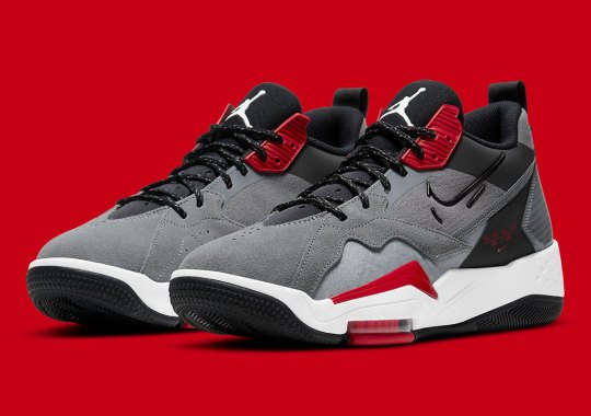 The jordan original Zoom 92 “Cool Grey” Gets Some Bold Red Accents