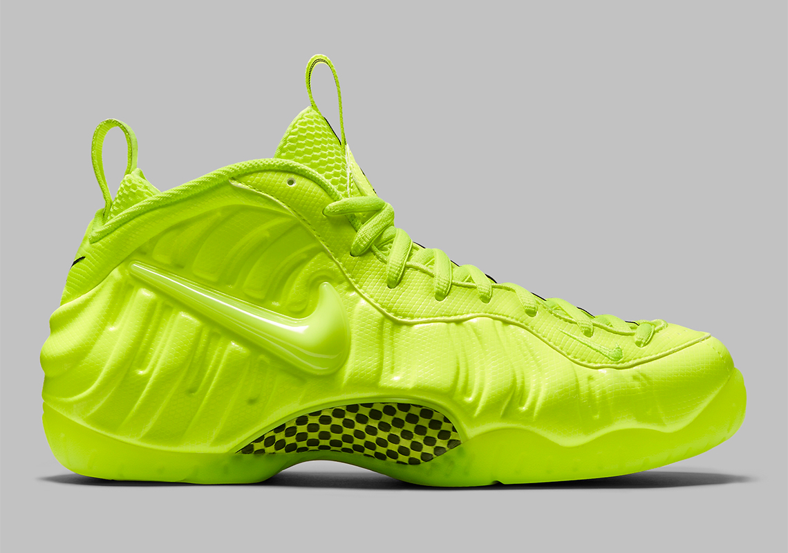 silver and lime green foamposites