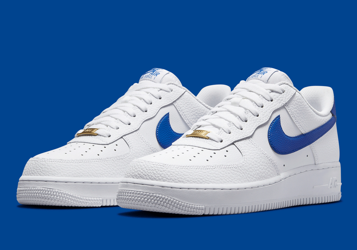 blue and white air forces high top