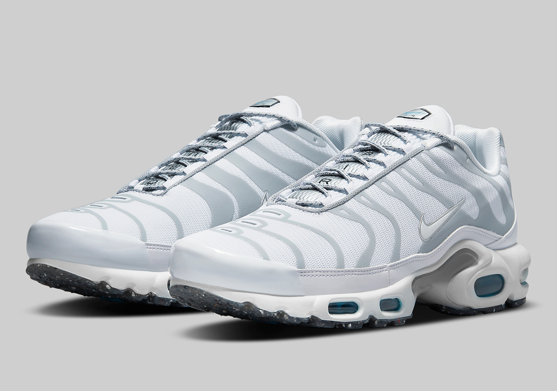 Recycled Grind Soles Subtly Accent This White-Shaded Nike Air Max Plus
