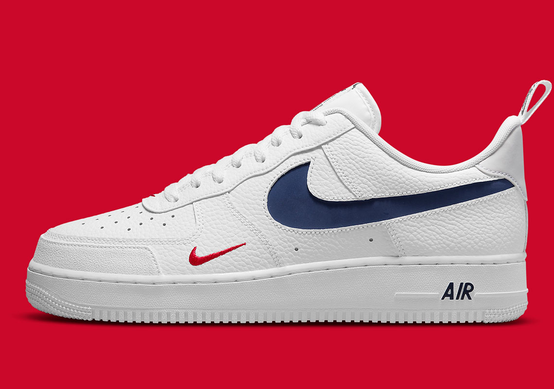 white air forces with navy blue check