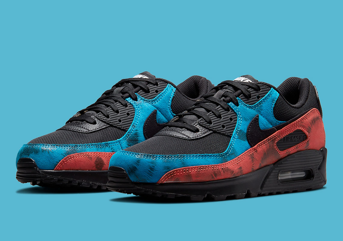 Blue And Red Tie-Dye Patterns Splash Onto The Nike Air Max 90