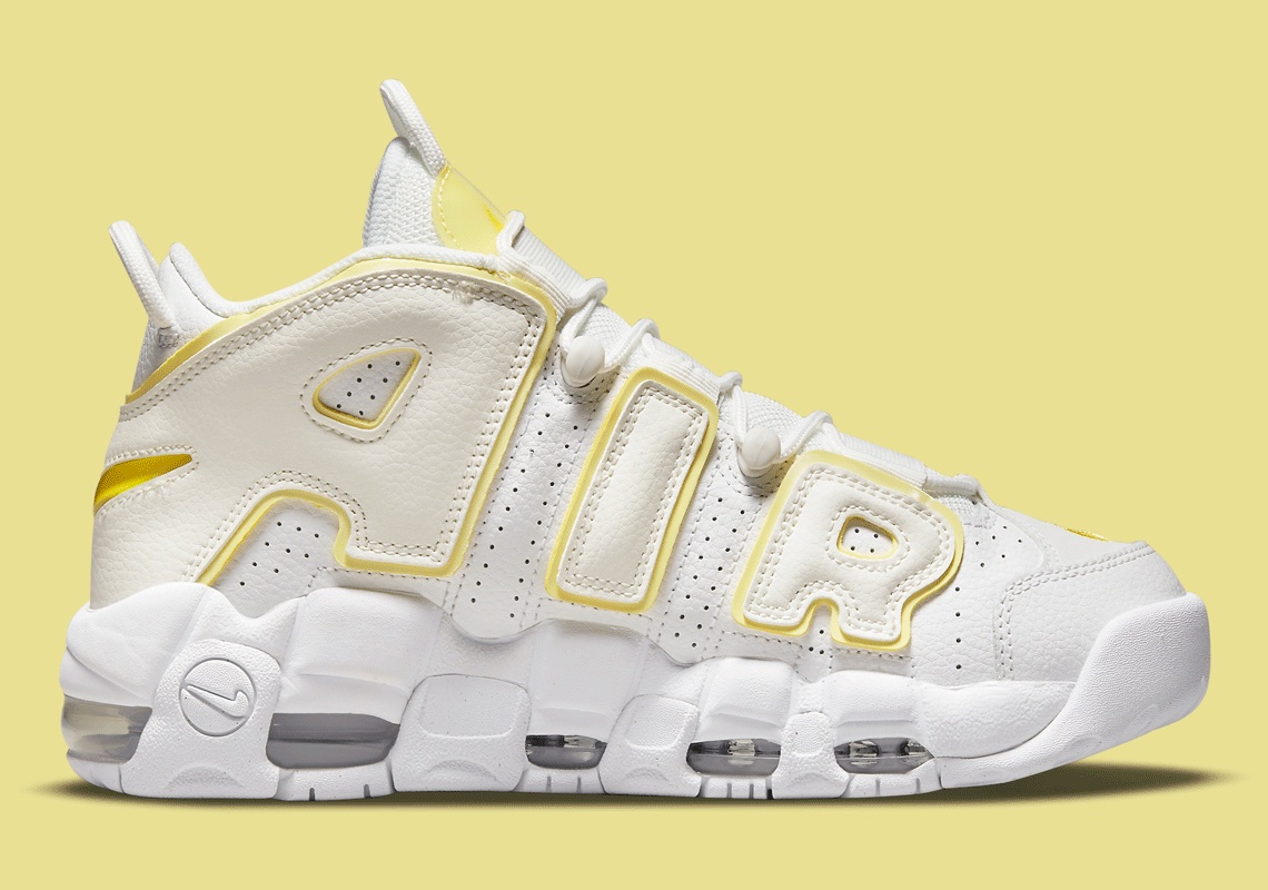 nike uptempo yellow and white