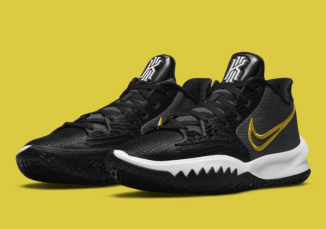 kyrie 4s black and gold