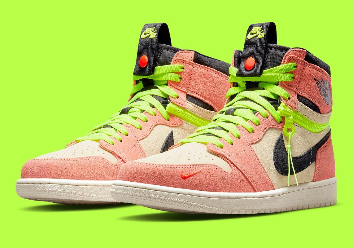 The Air Jordan 1 High Switch Pairs Volt Fasteners With Pink And Cream Suedes